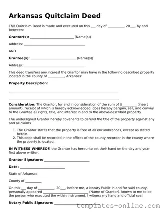 Valid  Quitclaim Deed Template for Arkansas