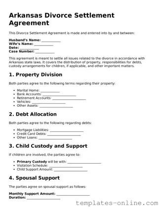 Valid  Divorce Settlement Agreement Template for Arkansas