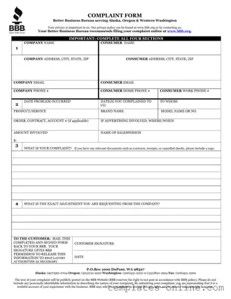 Bbb Complaint Template
