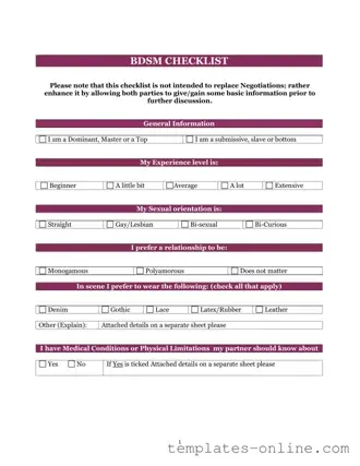 Bdsm Checklist Template