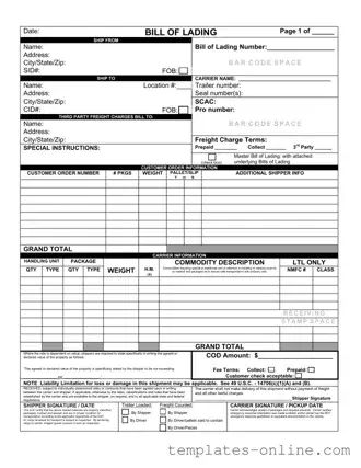 Bill of Lading with a Supplement Template