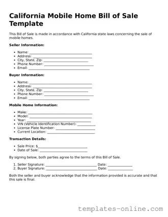 Valid  Mobile Home Bill of Sale Template for California