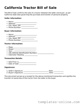 Valid  Tractor Bill of Sale Template for California