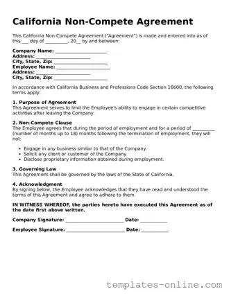 Valid  Non-compete Agreement Template for California