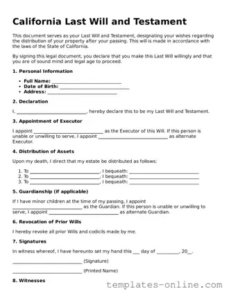 Valid  Last Will and Testament Template for California