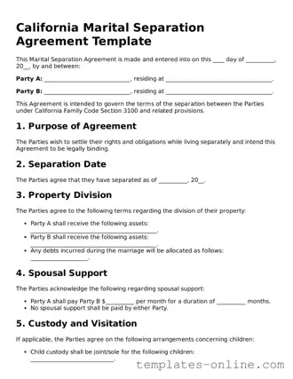 Valid  Marital Separation Agreement Template for California