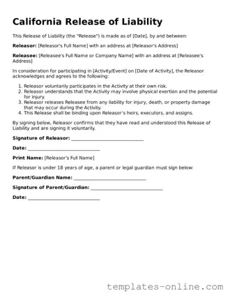 Valid  Release of Liability Template for California