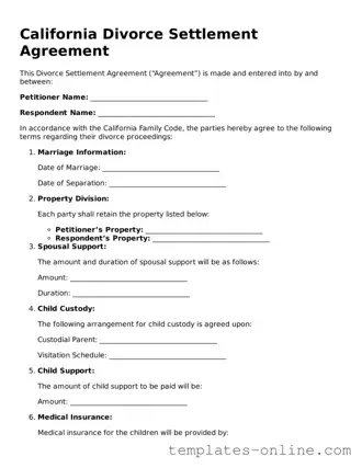 Valid  Divorce Settlement Agreement Template for California