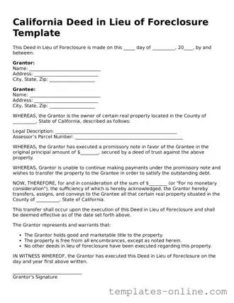 Valid  Deed in Lieu of Foreclosure Template for California
