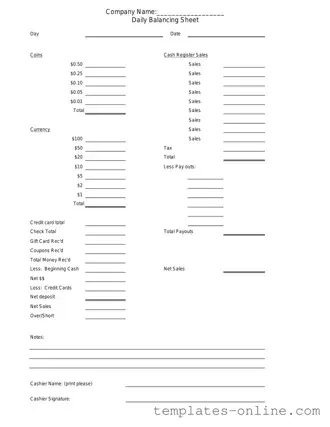 Cash Drawer Count Sheet Template