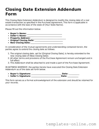 Attorney-Verified Closing Date Extension Addendum Form Template