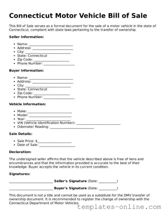 Valid  Motor Vehicle Bill of Sale Template for Connecticut