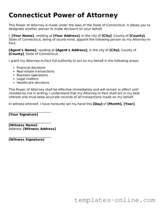 Valid  Power of Attorney Template for Connecticut