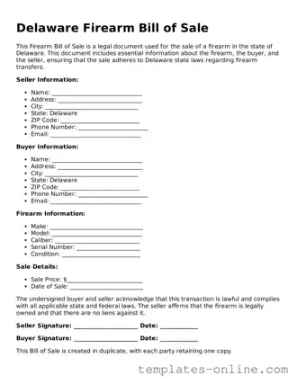 Valid  Firearm Bill of Sale Template for Delaware
