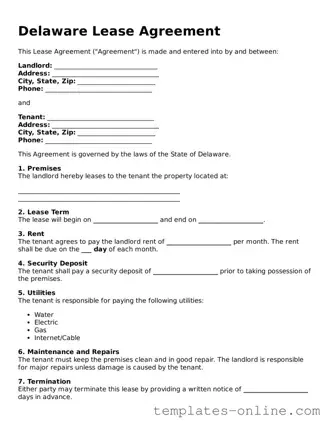 Valid  Lease Agreement Template for Delaware