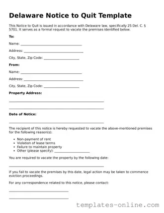 Valid  Notice to Quit Template for Delaware