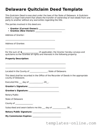 Valid  Quitclaim Deed Template for Delaware