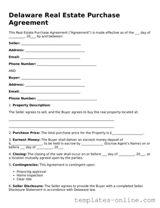 Valid  Real Estate Purchase Agreement Template for Delaware