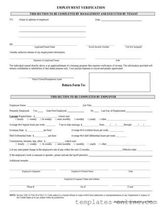 Employment verification form Template
