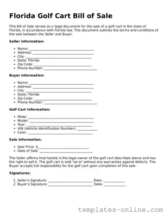 Valid  Golf Cart Bill of Sale Template for Florida