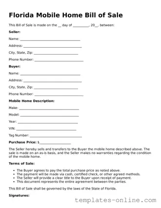 Valid  Mobile Home Bill of Sale Template for Florida