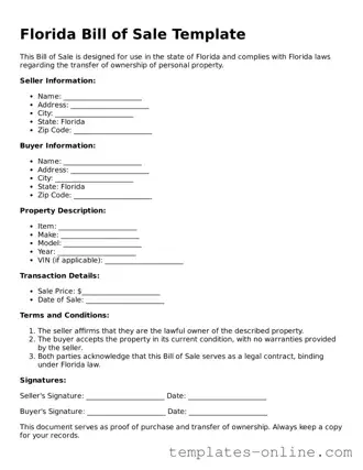 Valid  Bill of Sale Template for Florida
