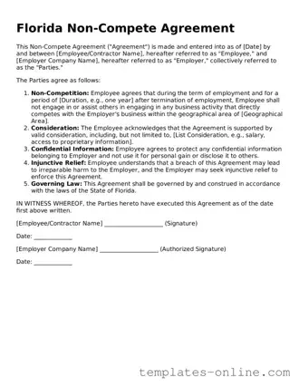 Valid  Non-compete Agreement Template for Florida