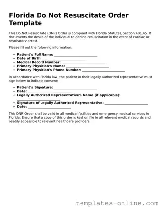 Valid  Do Not Resuscitate Order Template for Florida