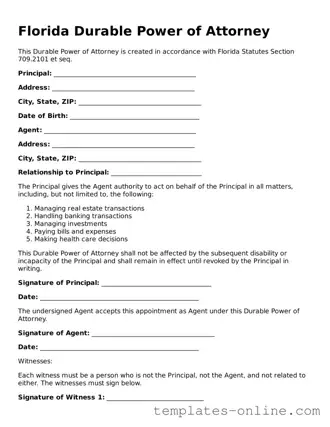 Valid  Durable Power of Attorney Template for Florida