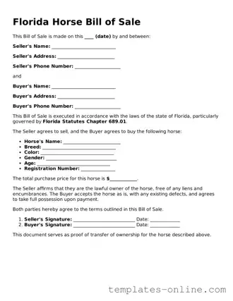 Valid  Horse Bill of Sale Template for Florida