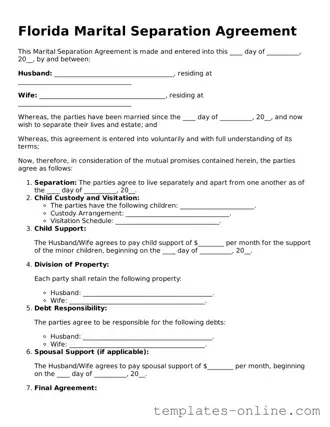 Valid  Marital Separation Agreement Template for Florida