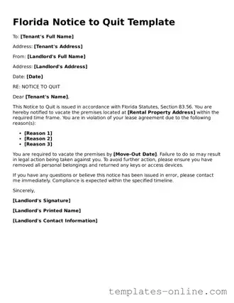Valid  Notice to Quit Template for Florida
