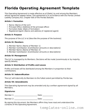 Valid  Operating Agreement Template for Florida
