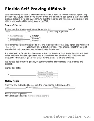 Valid  Self-Proving Affidavit Template for Florida