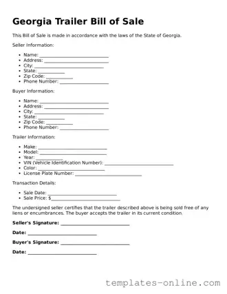 Valid  Trailer Bill of Sale Template for Georgia