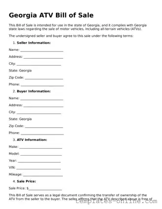 Valid  ATV Bill of Sale Template for Georgia