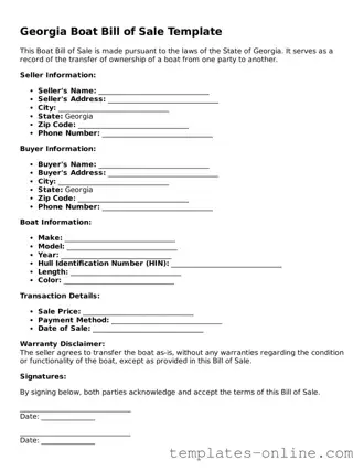 Valid  Boat Bill of Sale Template for Georgia