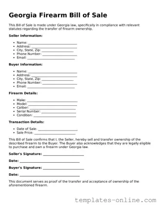 Valid  Firearm Bill of Sale Template for Georgia