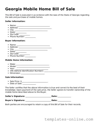 Valid  Mobile Home Bill of Sale Template for Georgia