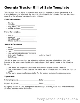 Valid  Tractor Bill of Sale Template for Georgia