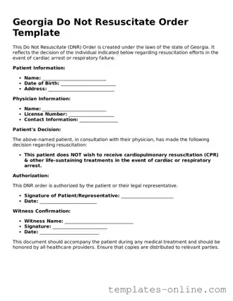 Valid  Do Not Resuscitate Order Template for Georgia