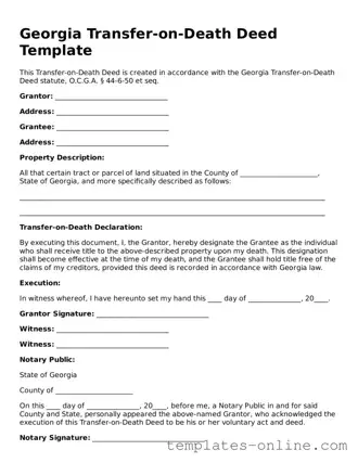 Valid  Transfer-on-Death Deed Template for Georgia