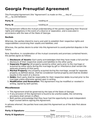 Valid  Prenuptial Agreement Template for Georgia