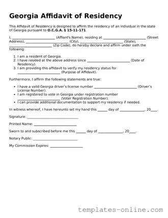 Valid  Affidavit of Residency Template for Georgia