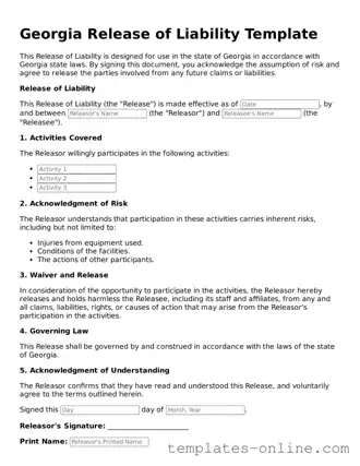 Valid  Release of Liability Template for Georgia