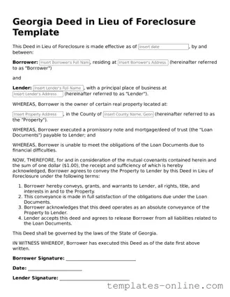 Valid  Deed in Lieu of Foreclosure Template for Georgia
