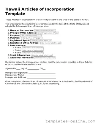 Valid  Articles of Incorporation Template for Hawaii