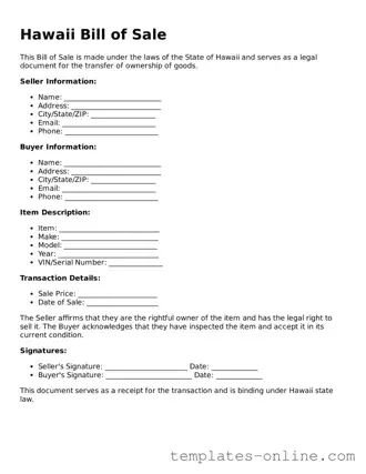 Valid  Bill of Sale Template for Hawaii