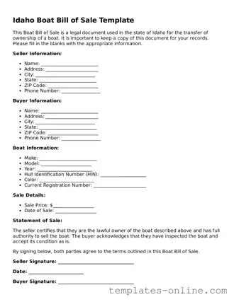 Valid  Boat Bill of Sale Template for Idaho