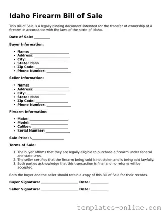 Valid  Firearm Bill of Sale Template for Idaho